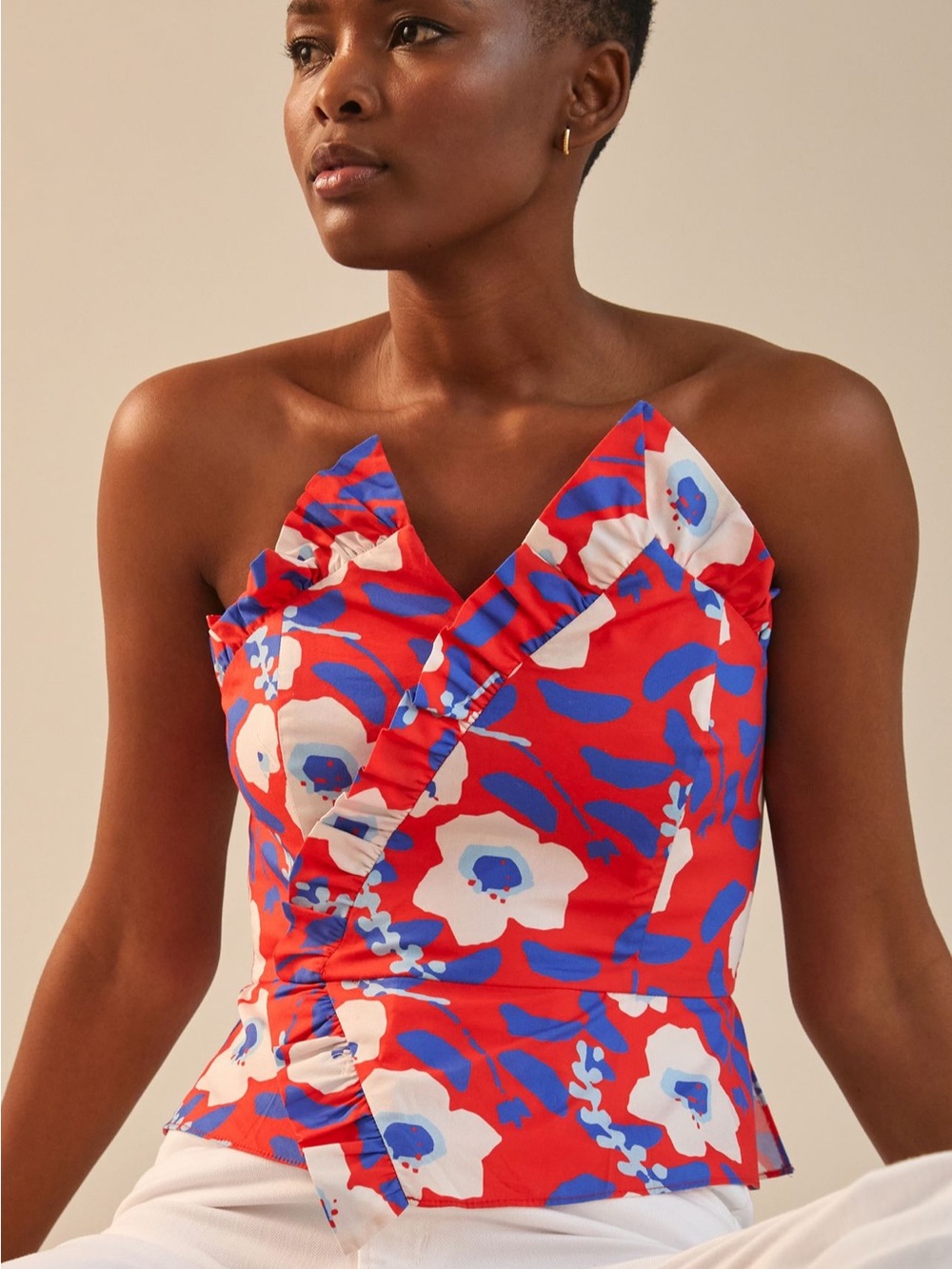 Anthropologie Strapless hutch ruffle top